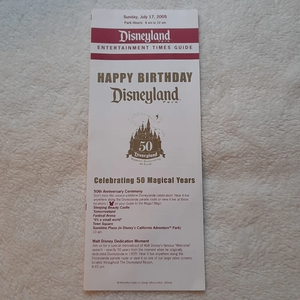 Disneyland July 17 2005 Entertainment Time guide 50th anniversary